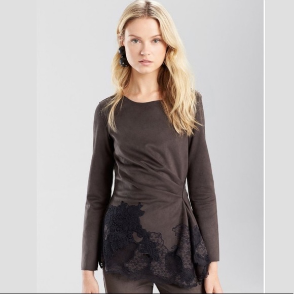 Josie Natori suede wrap top olive green size 6 - Picture 1 of 6